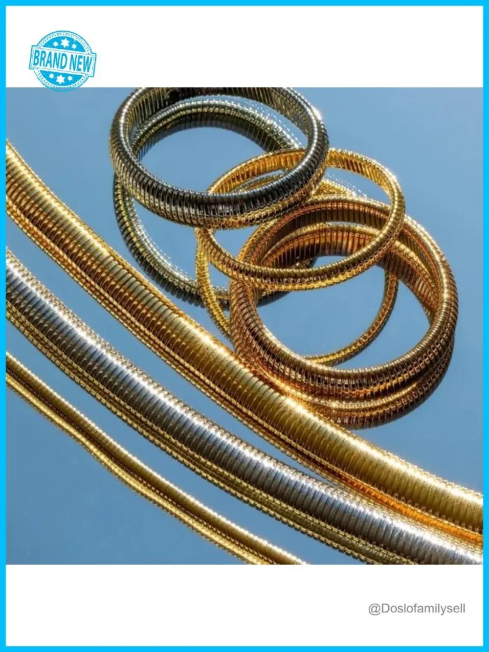 Chunky Bangle Waterproof Bracelets Set 8MM Elastic Stainless Steel Gold Filled